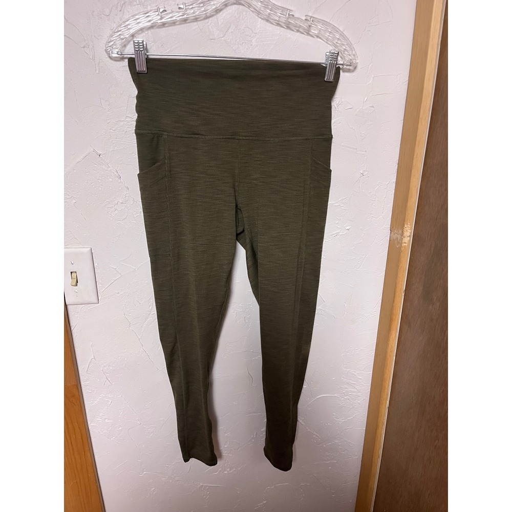 prAna Womens High Rise Heathered Olive Green Pocket Leggings Size M Activewear